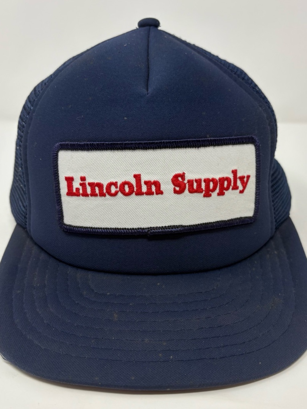 Vintage Lincoln Supply Construction Snapback Trucker Hat Embroidered Patch 80s